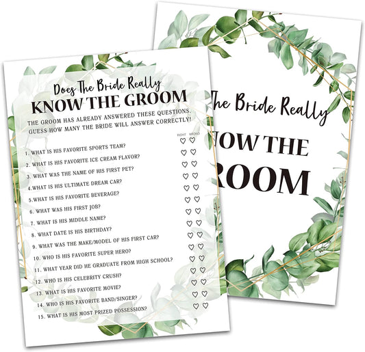 Bridal Shower Game Cards, Bride Really Know Groom Game, Tropical Jungle Theme Engagement Party Cards For Wedding, Set of 30 Cards(Leaf008)