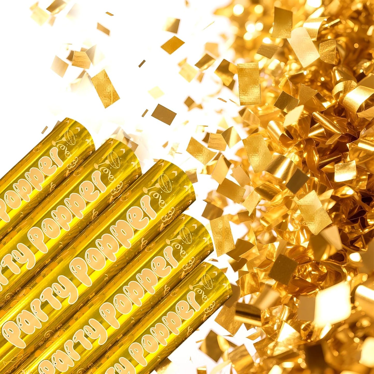 12 Inch Gold Confetti Poppers | 5 Pack Confetti Cannons for Weddings, New Years, Graduation, Anniversary and Any Celebration
