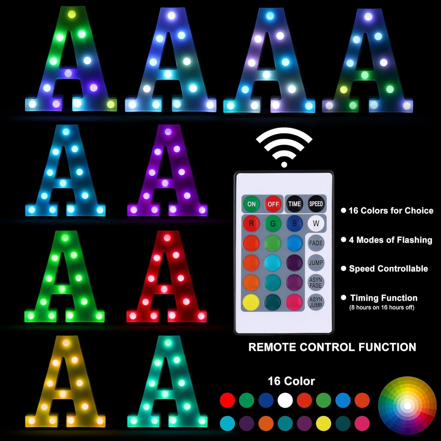 Foaky Colorful LED Letter Lights with Remote,Marquee Light Up Letters Sign for Night Light Wedding/Birthday Party Battery Powered Christmas Lamp Home Bar Decoration(P)