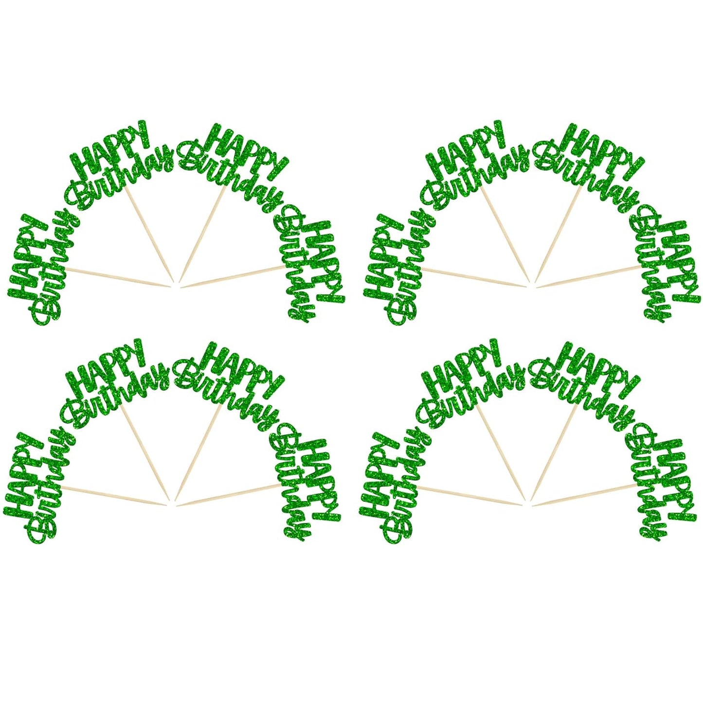 Gyufise 24 Pcs Happy Birthday Cupcake Toppers Glitter Cupcake Food Picks for Celebrating Theme Party Cake Decorations Supplies Green