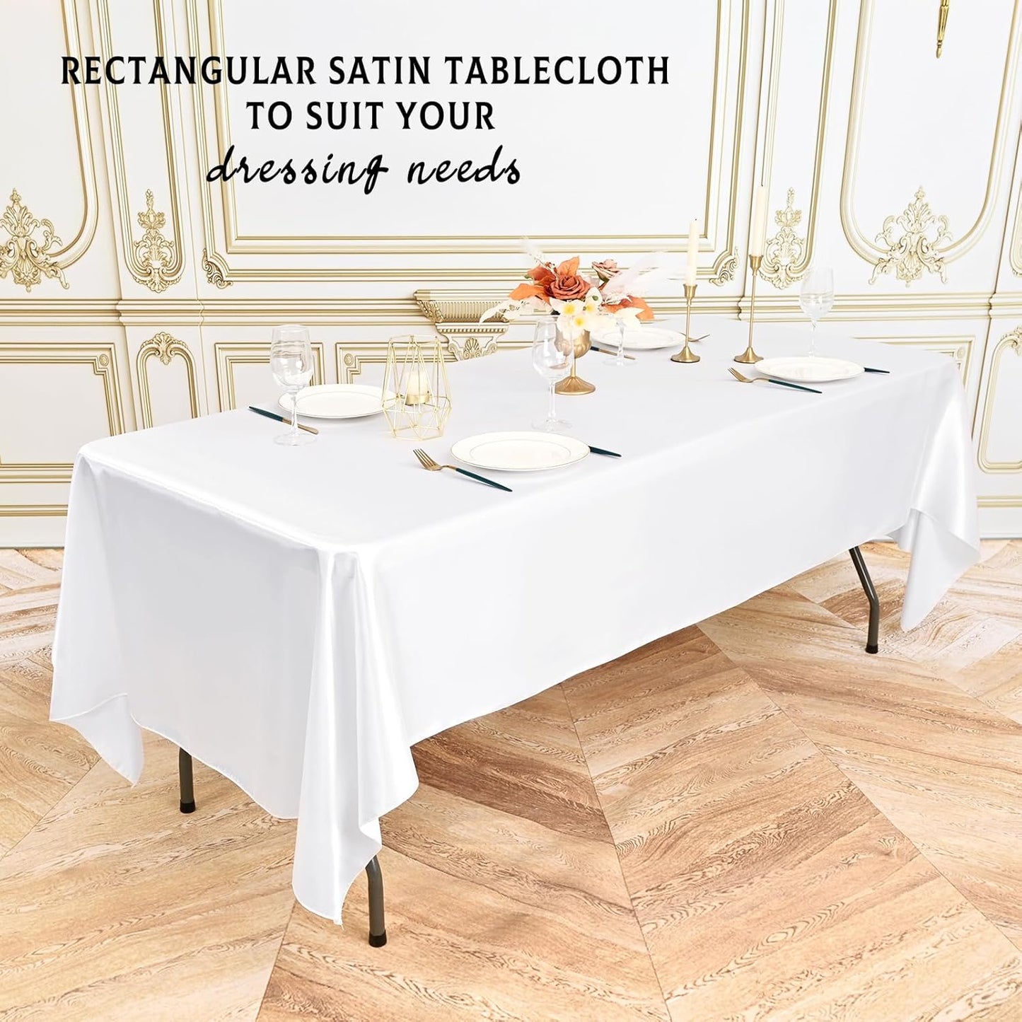 10 Packs Satin Tablecloth 57 x 108 Inch White Rectangular Table Cloth Silk Tablecloth Smooth Fabric Overlay Satin Table Cover Decoration for Wedding Party Banquet Events
