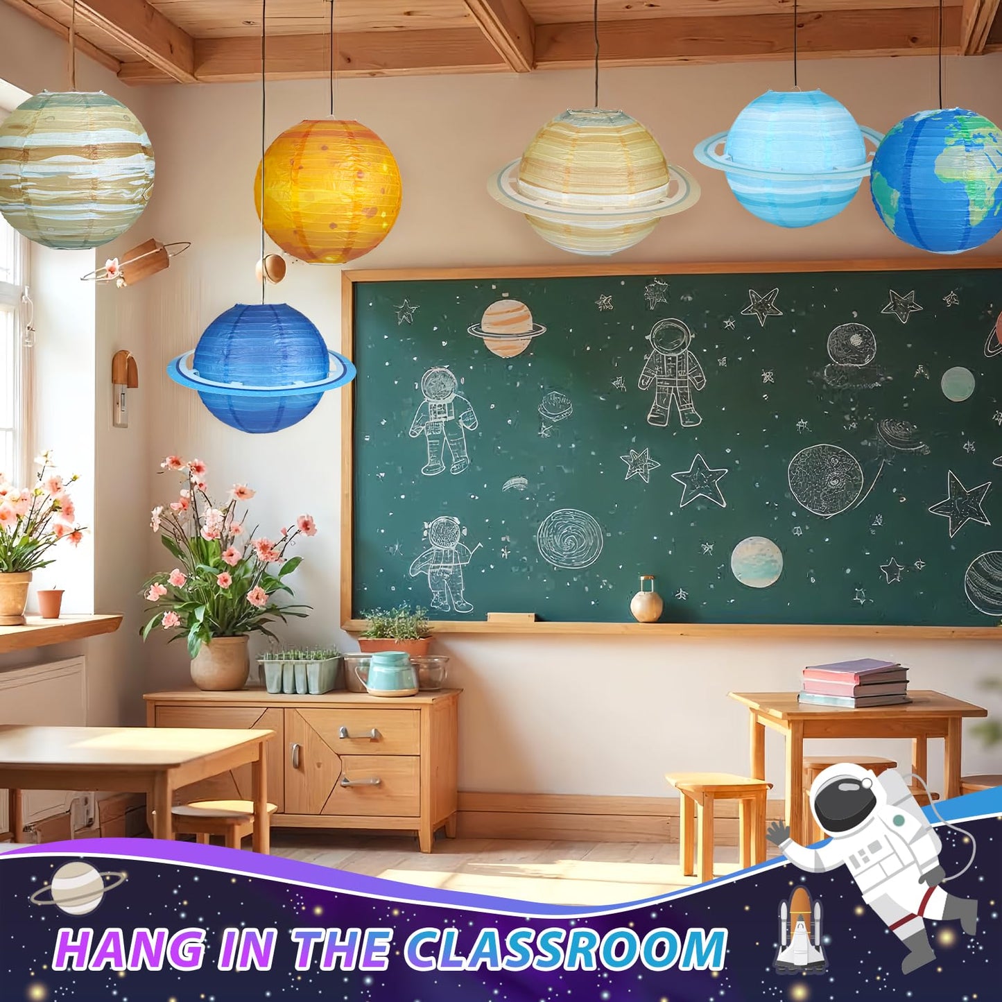 Fontien 8pcs Planet Paper Lanterns, 12 Inch Outer Space Party Decorations