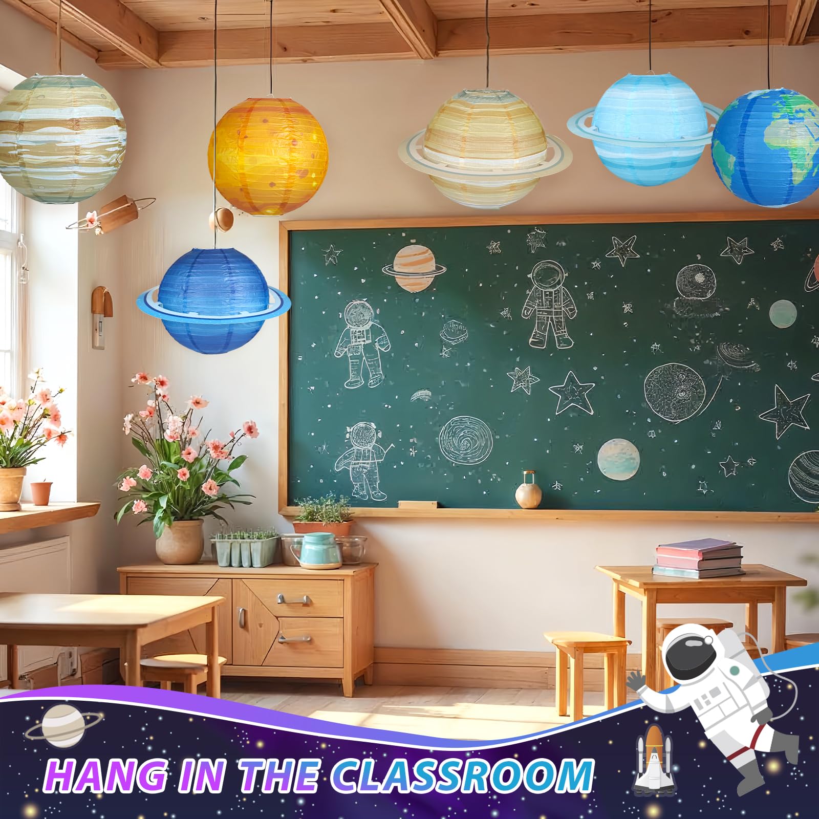Fontien 8pcs Planet Paper Lanterns, 12 Inch Outer Space Party Decorations