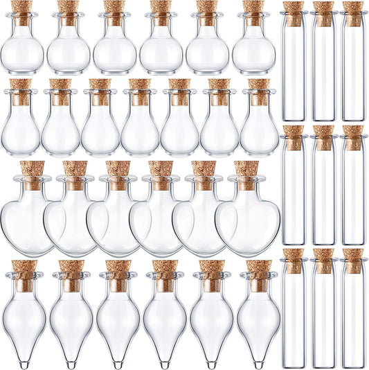 Patelai 50 Pcs Mini Glass Bottles Jars with Cork Stoppers Tiny Cork Glass Bottles Halloween Small Wishing Message Jars DIY Decor for Winter Christmas Party Wedding Baby Shower Favors(Geometric Shape)