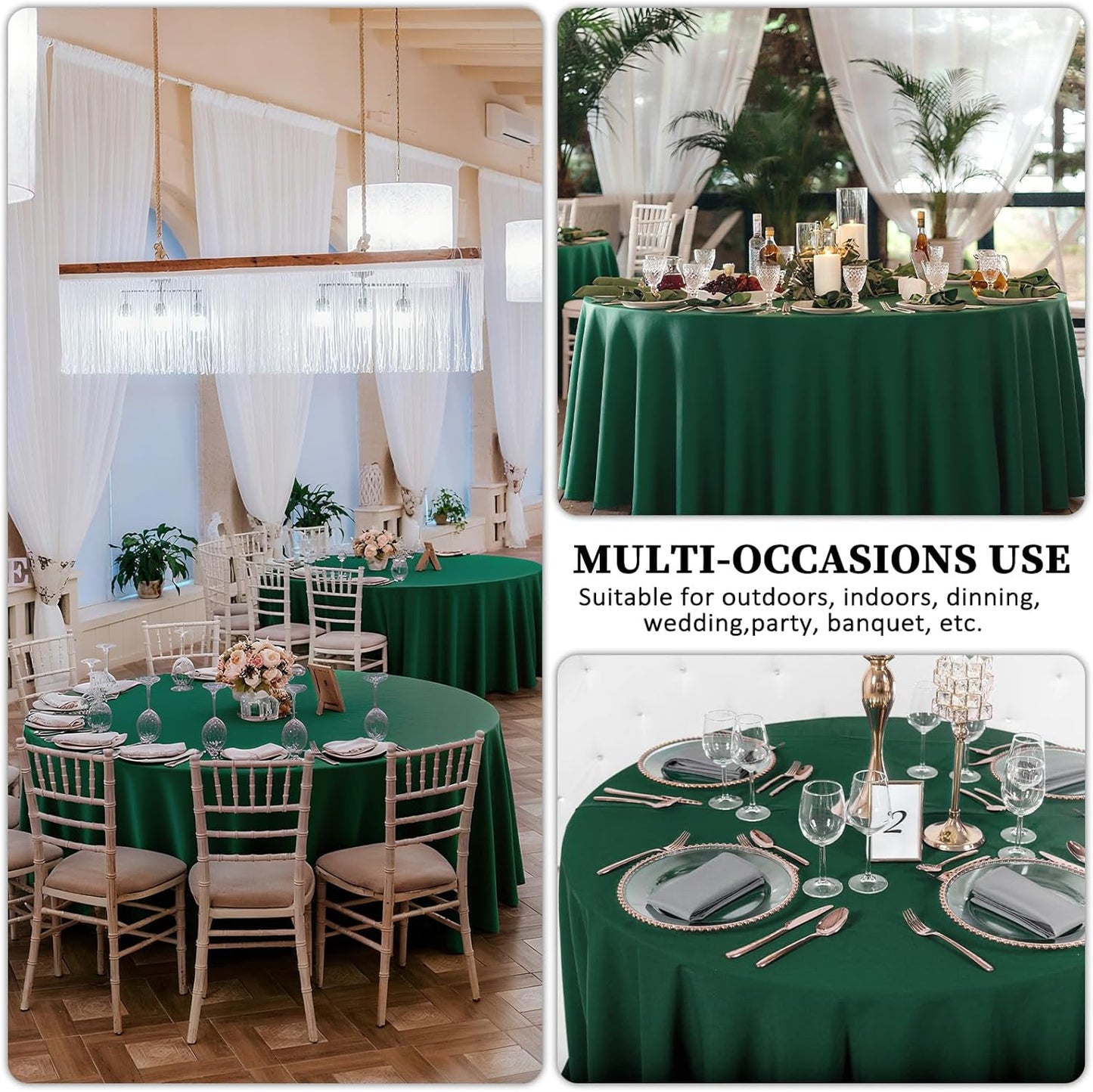 8 Pack Dark Green Round Tablecloth 90 Inch Stain and Wrinkle Resistant Round Hunter Green Table Cloth Reusable and Washable Polyester Fabric for Buffet Wedding Party and Banquet