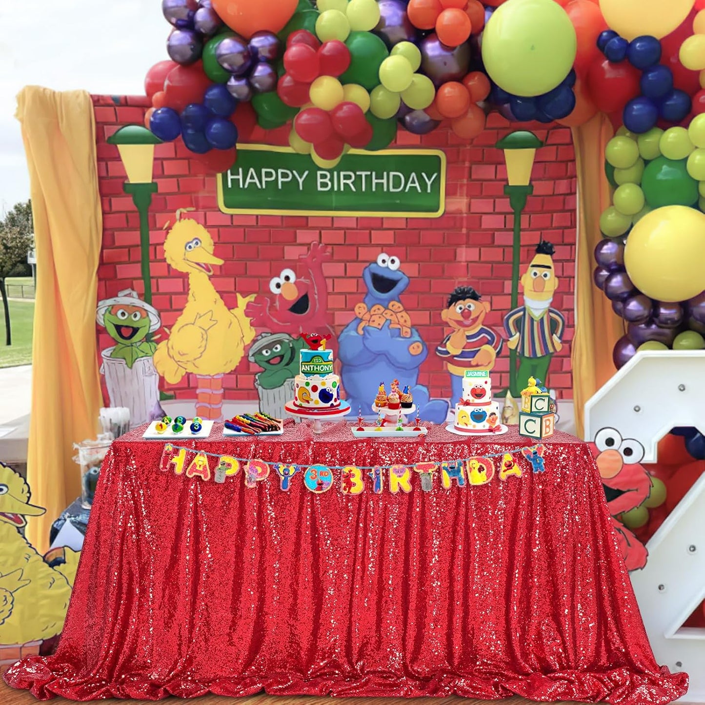 QueenDream Red Sequin Decorative Party Tablecloth: Large Shimmer Dessert Table Overlay 90x90 Inch Dinner Table Drapes Cocktail Xmas Decor