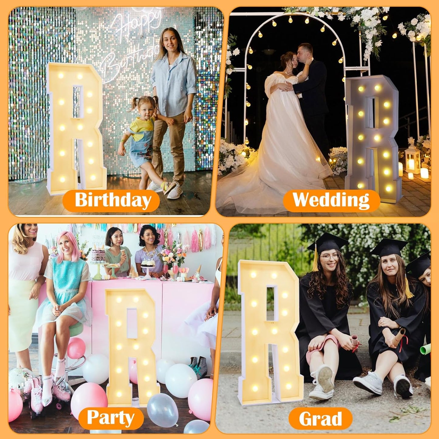 4ft Marquee for Letters R, Large Light up Letters 4ft, Multifunctional Large Marquee for Letters 4 Feet Tall for Party Decorations, Letter Balloons, Wedding Decor, Proposal Decorations (Letters R)