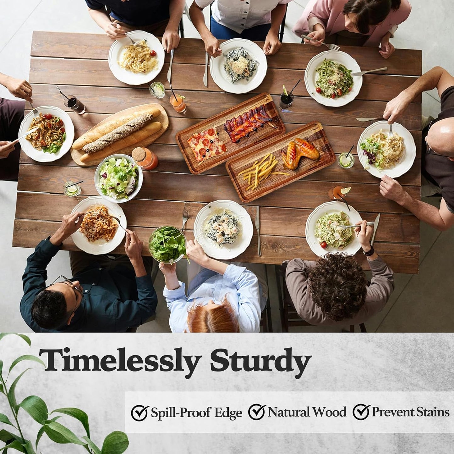 Versatile Acacia Wood Serving Trays - Set of 3 Elegant Platters for Home Decor and Hosting - Perfect for Cheese, Fruit, and Charcuterie Presentation (Large)