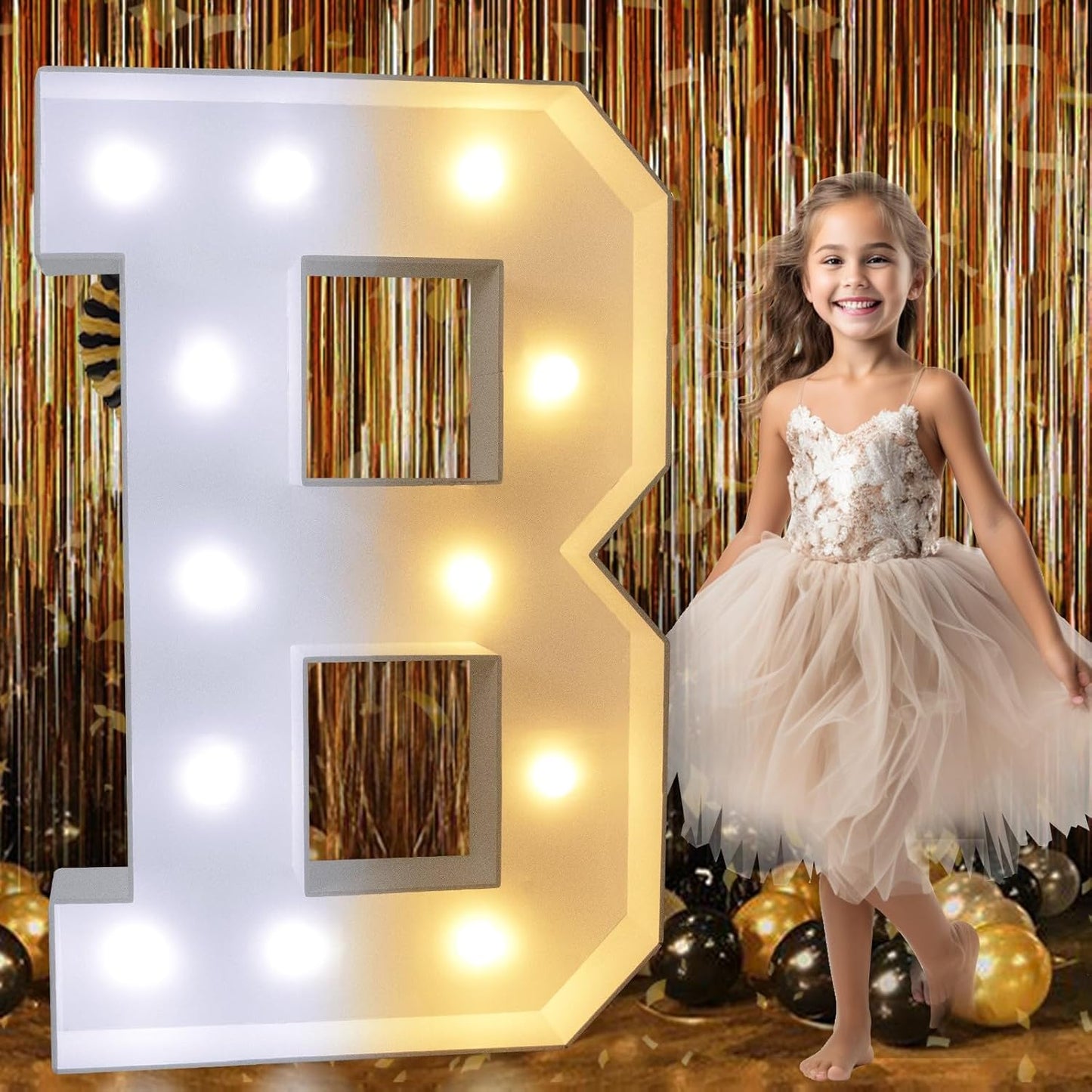 Pooqla 3FT Marquee Light Up Letters, LED Big Mosaic Marquee Letters 3 Feet, Giant LED Sign for Balloons Birthday Anniversary Wedding Party Decoration, Cool White and Warm White Letter B