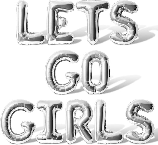 Letter Balloons - LETS GO GIRLS 16" Inch Alphabet Letters Foil Mylar Balloon Bachelorette or Hen Party Banner (Silver)
