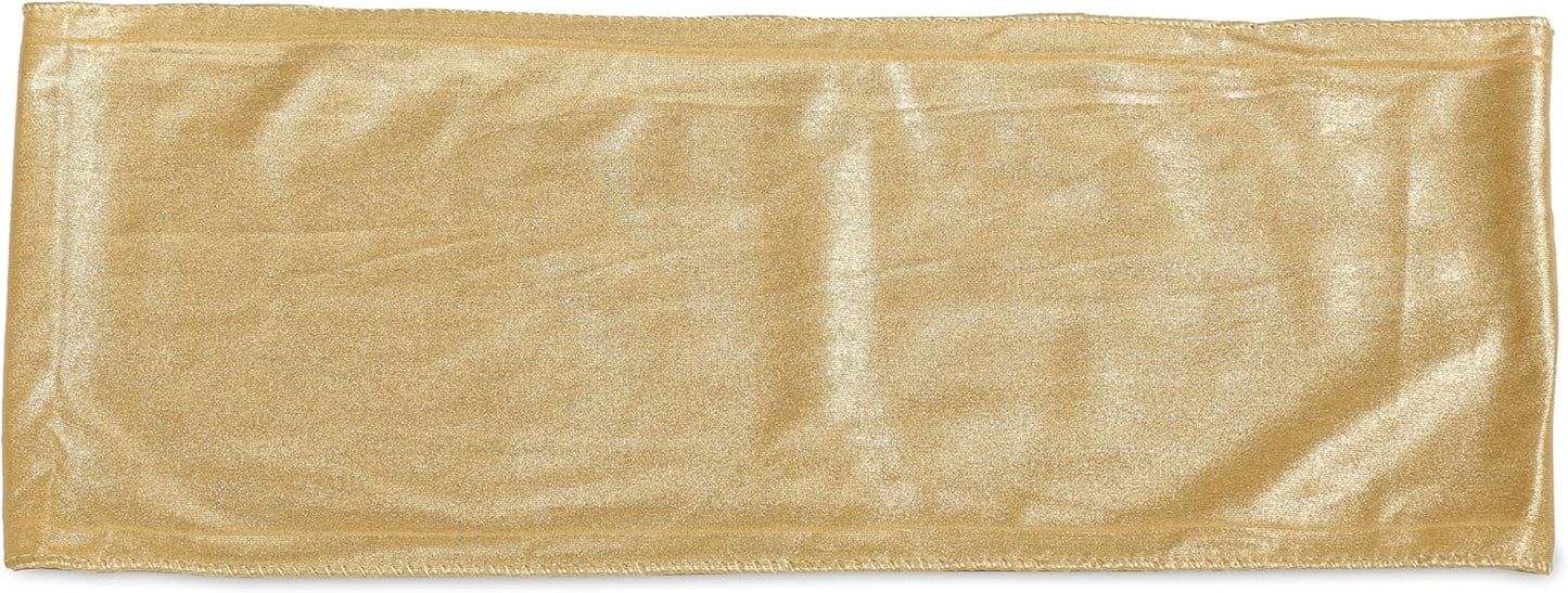 VDS Pack of 300 PCS | Metallic Gold | Spandex Chair Sashes Bows without Buckle | Stretch Elastic Banquet Universal Folding Chair Band Tie with for Wedding Party Conference Celebration Event Decoration