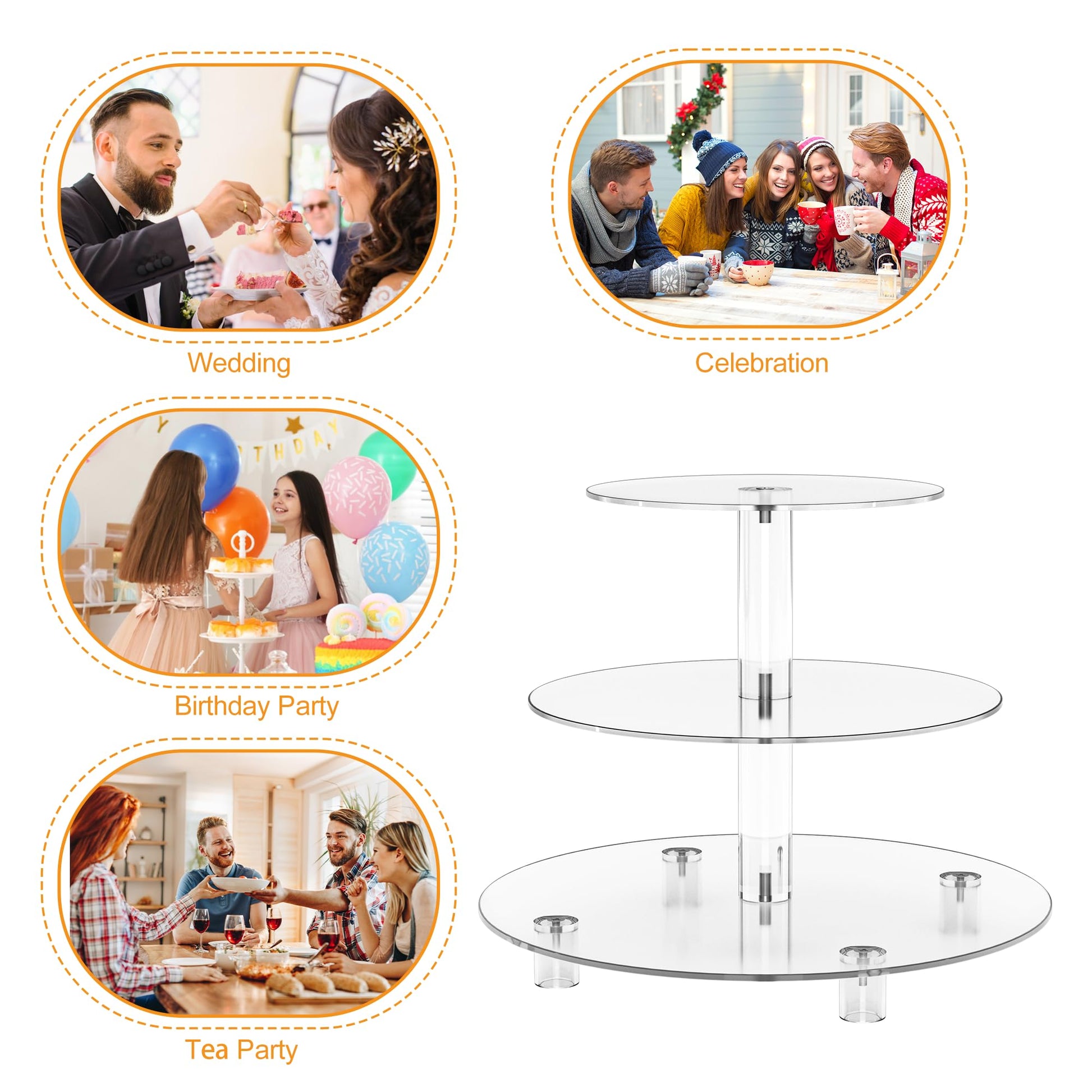 Acrylic Cupcake Stand Clear Round Dessert Tower Holder Display with Base