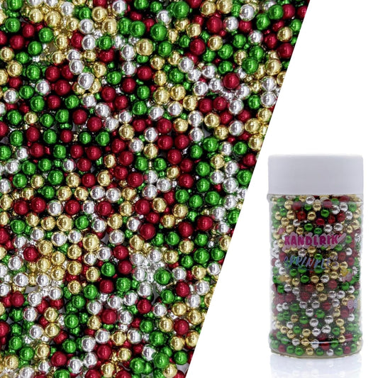 Edible Christmas Mixed Colour Pearl Sugar Sprinkles Candy 4mm Mini Pearls Cake Decorations Cupcake Toppers Cookie Decorating Perfect for Wedding Party Valentine Halloween Christmas Supplies 3OZ
