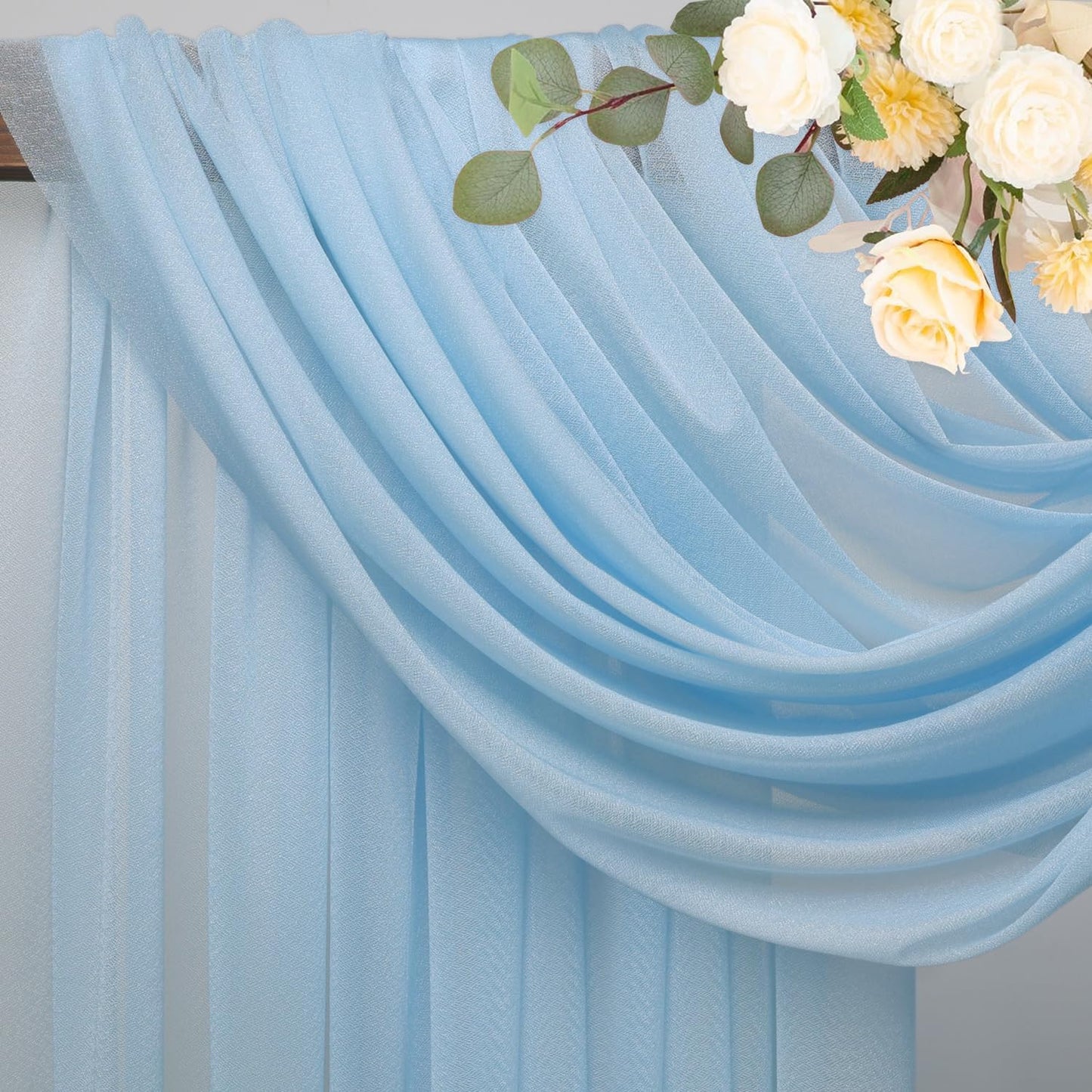 Wokceer Baby Blue Wedding Arch Draping Fabric Backdrop 3 Panels 28.7" X 20FT Sheer Drapes Fabric for Wedding Arbor Ceremony Party