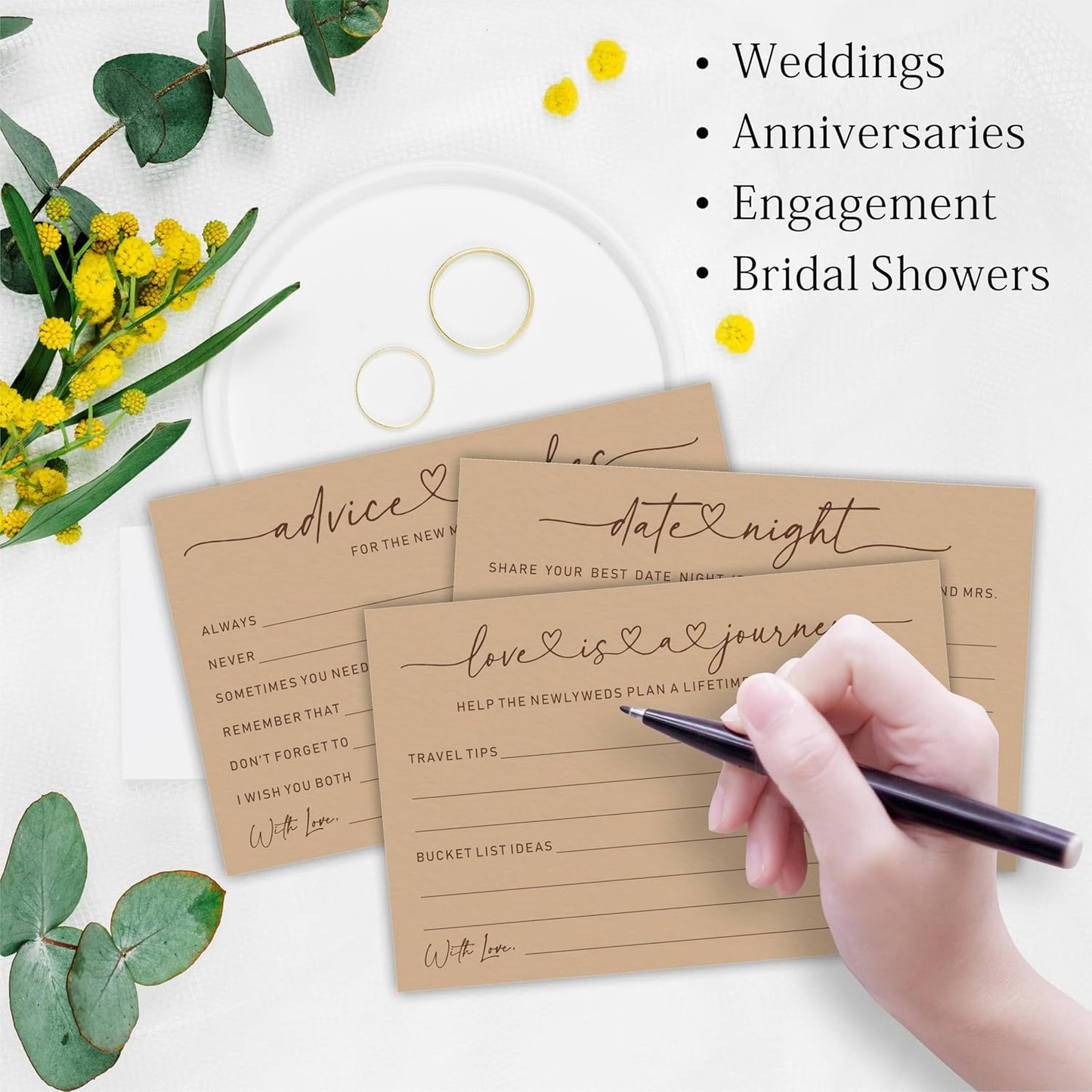 Wedding Advice Cards - Wishes For The New Mr & Mrs Wedding Advice Sign -A Standing Sign With 3 Types Of 4 x 6 Advice Cards -Bride and Groom Newlyweds Bridal Shower Decoration,Games(Brown) - C03