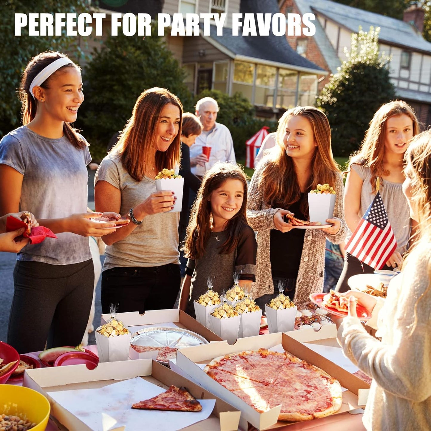 Zopeal 200 Pcs Mini Popcorn Boxes and Clear Treat Bag Set, Bulk Popcorn Bags Open Top Paper Popcorn Containers with Treat Bags Popcorn Candy Boxes for Movie, Party, 3 x 4 Inch (White)