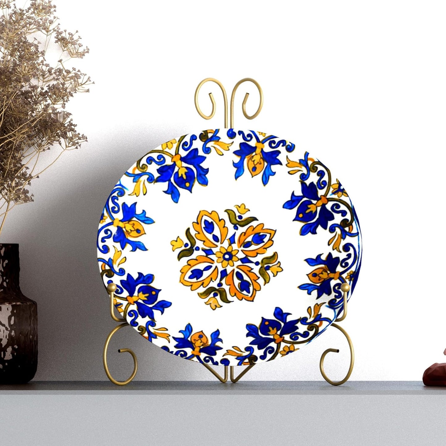 Plate Display Stands with Hinged Folding Design, 8 Inch Picture Frame Stand for Tables, Decorative Easels for Plates, Photos, Cards and Books, 8?™â€?Gold