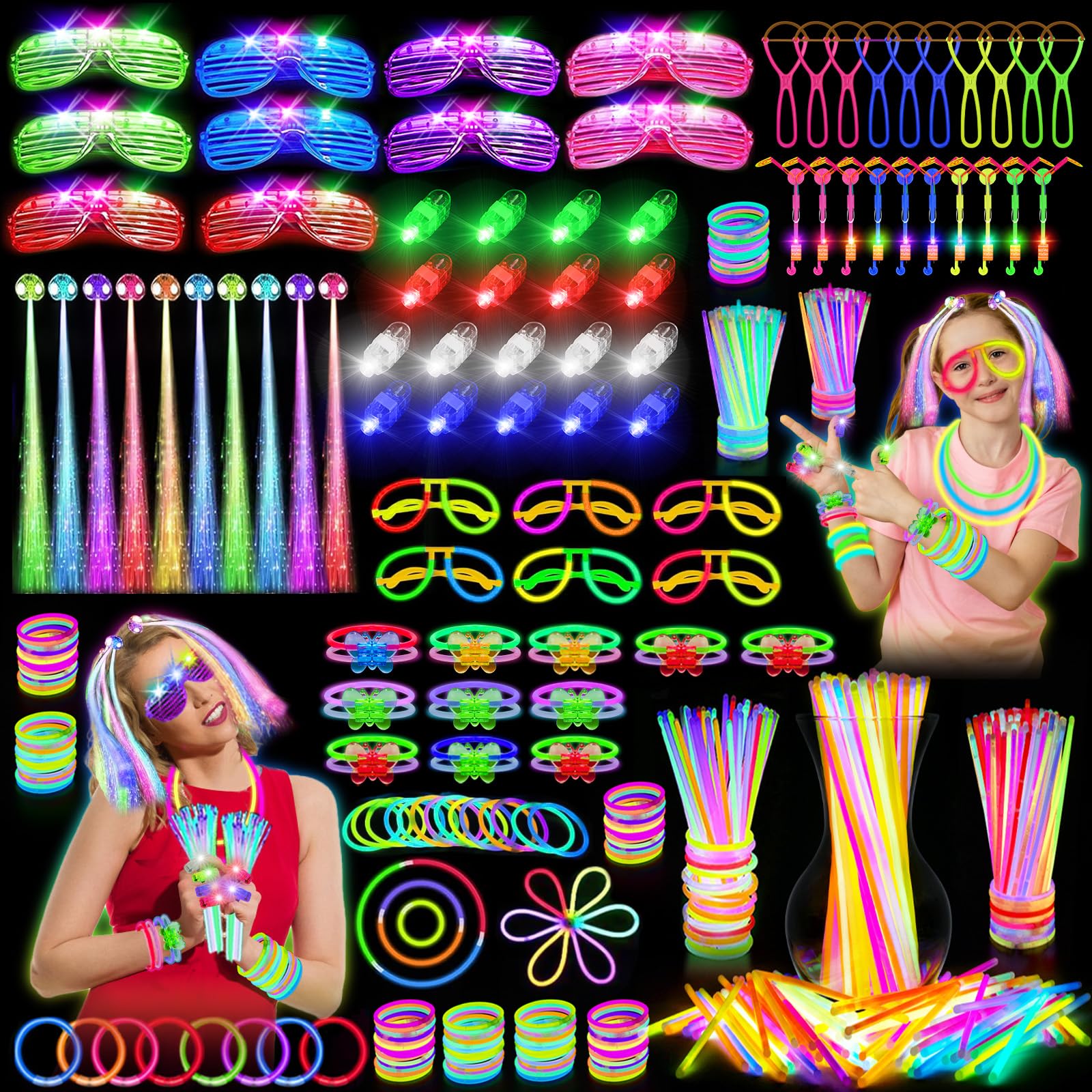OLUPP Glow in the Dark Party Supplies, 264 PCS Light Up Party Favors with LED Glasses,Glow