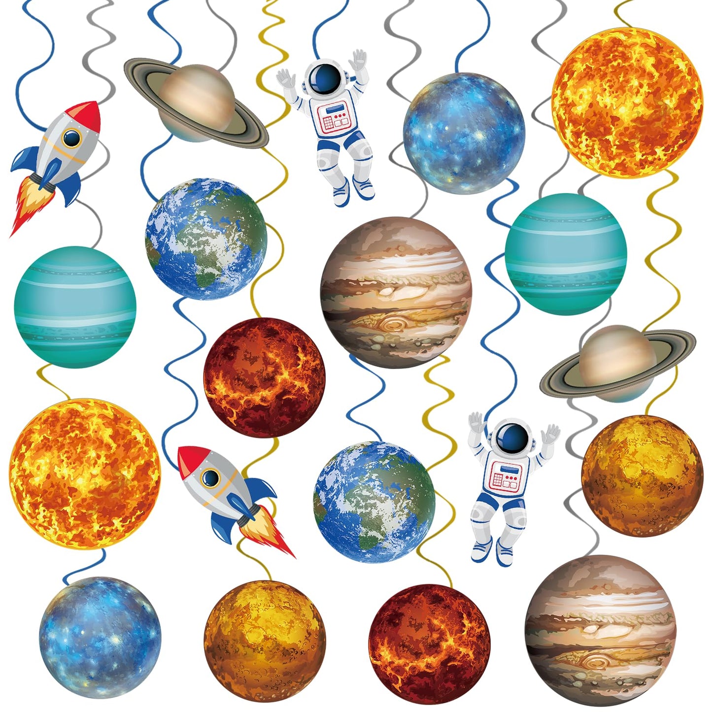 40Pcs Solar System Hanging Swirl Decorations, Outer Space Party Ceiling Hanging Swirls Space Themed
