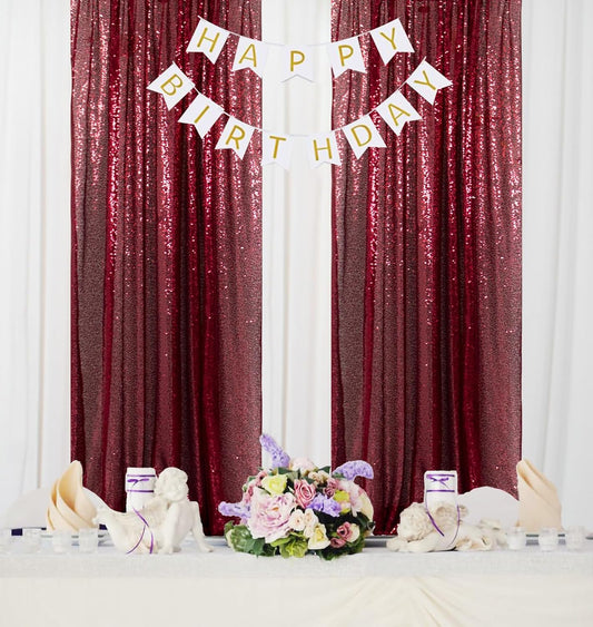 ShinyBeauty Burgundy Sequin Wedding Backdrop - 2 Panel, 5FT x 10FT Glitter Shimmer Curtains