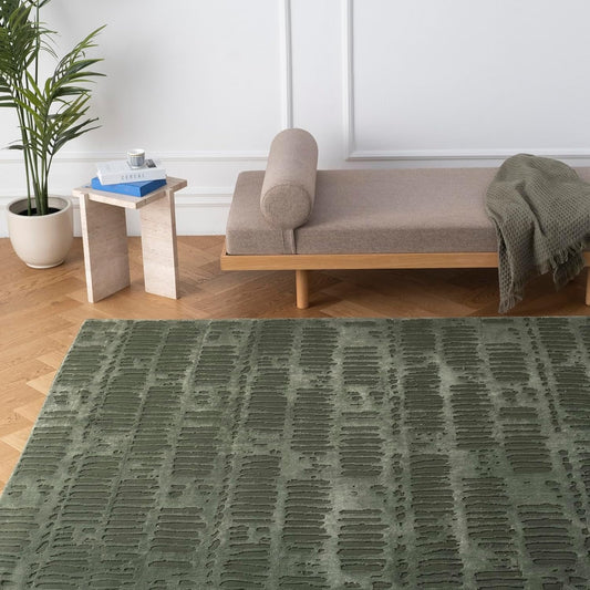 Revival Rugs Shell 6'7"x9' Washable Area Rug for Living Room Bedroom - 100% Recycled Oeko-TEX Certified, Medium Pile, Green