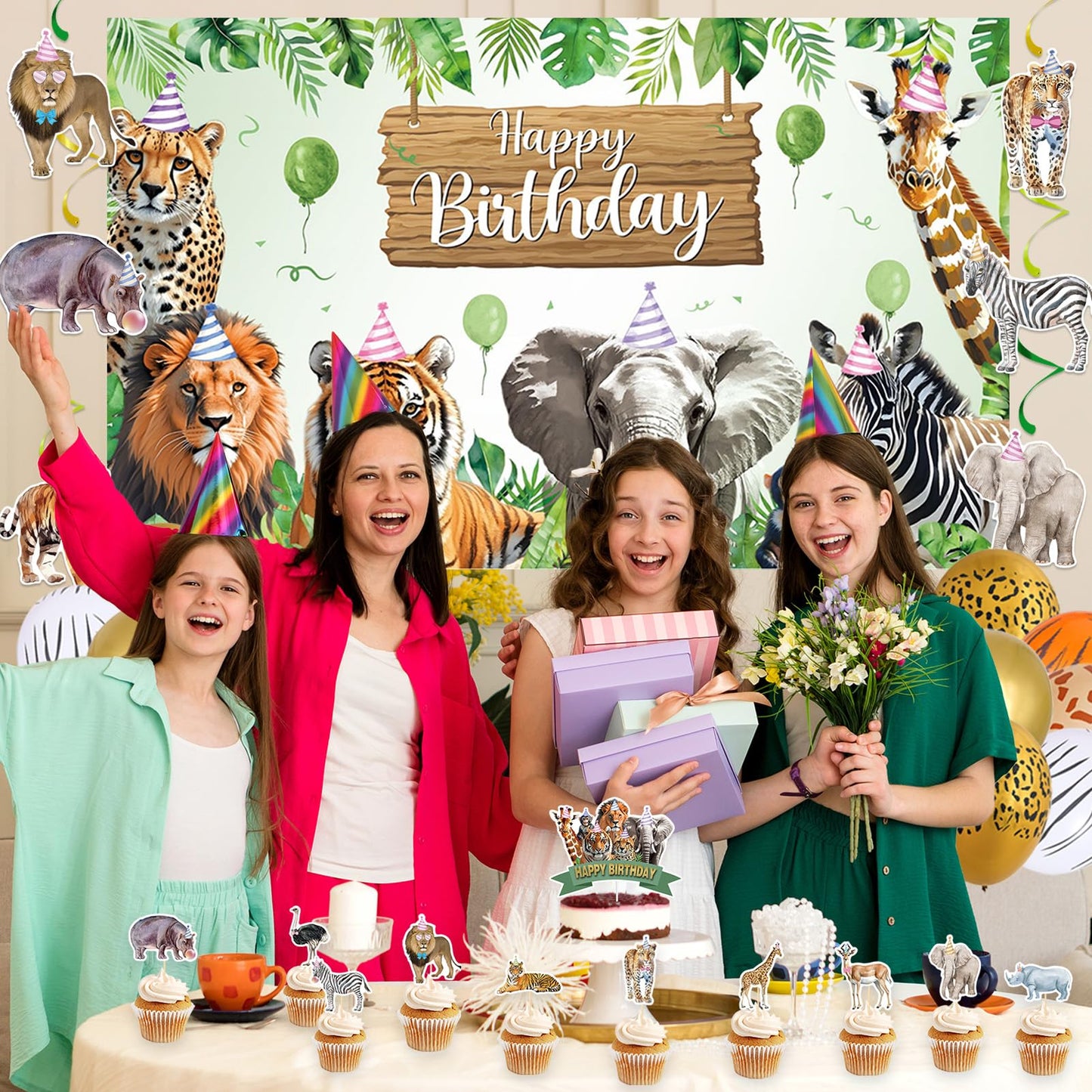 Roetyce Safari Animals Birthday Party Decorations, Jungle Birthday Banner