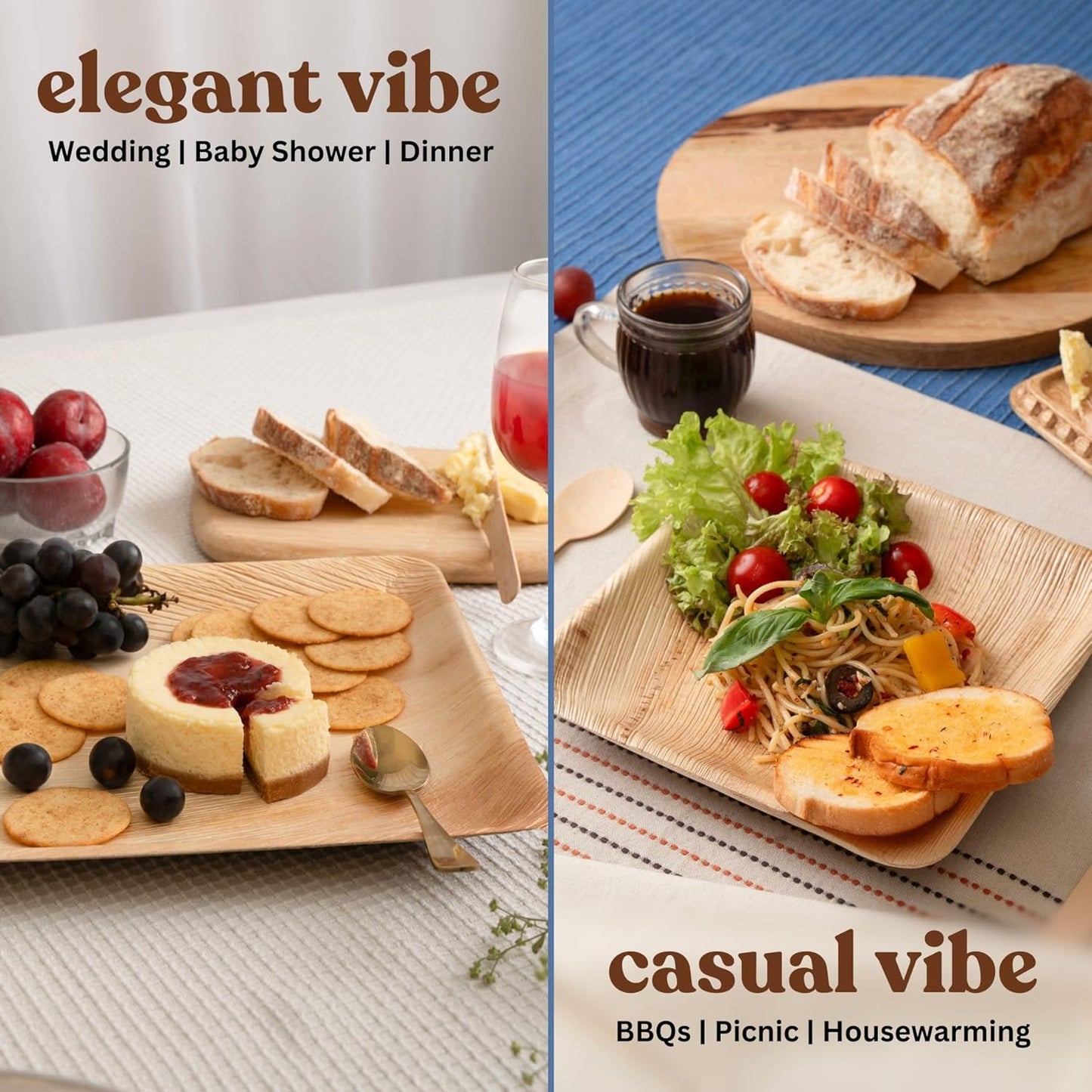 Luxe Designs Palm Leaf Plate - Eco-Friendly Disposable Dinnerware - Heavy-Duty Compostable & Biodegradable - Microwave & Oven Safe - 8" Set of 50