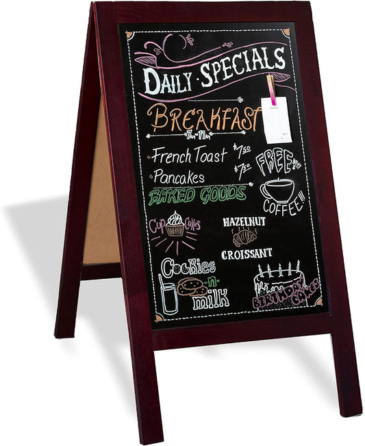 Ilyapa Wooden A-Frame Sign with Eraser & Chalk - 40 x 20 Inches Magnetic Sidewalk Chalkboard – Stained Wood Menu for Restaurant, Business or Wedding