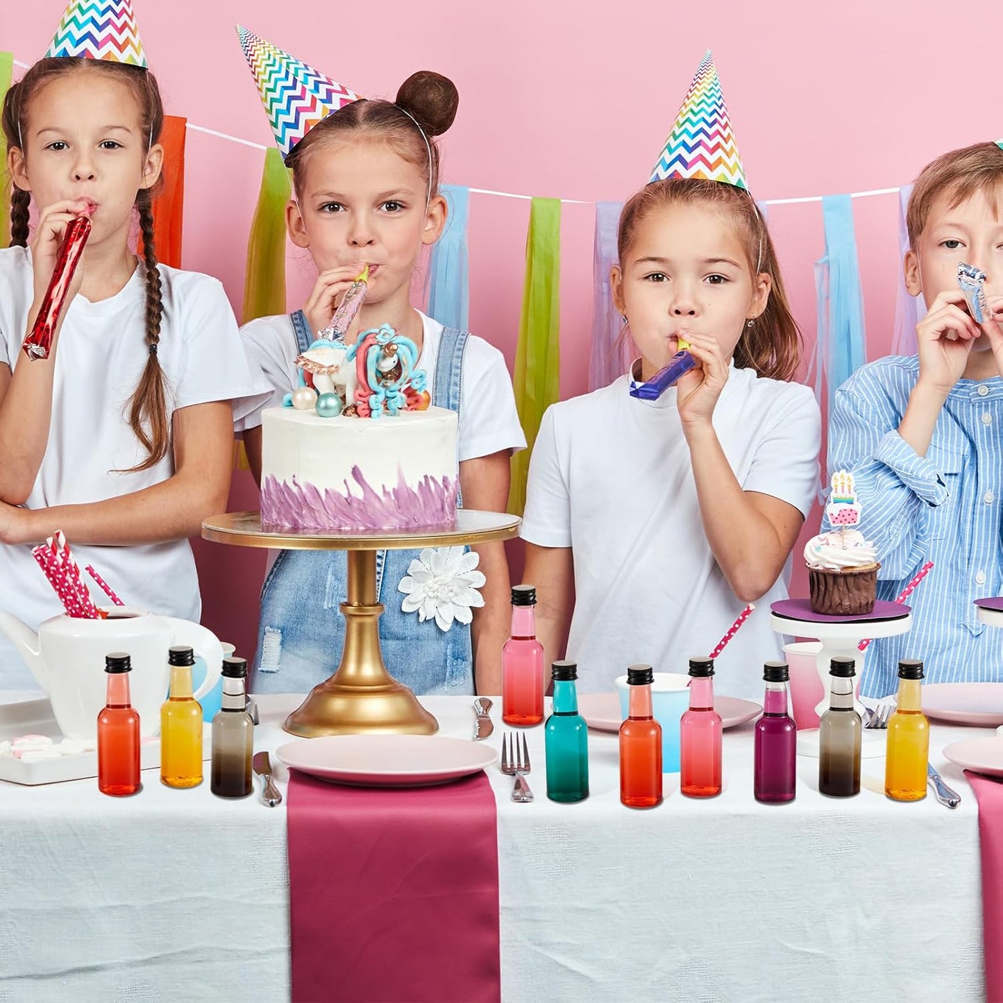 Tessco 100 Pcs Mini Liquor Bottles Plastic Mini Salad Dressing Bottle Christmas Small Shooter Alcohol Holders with Cap Wine Hot Sauce(4 oz,Black)