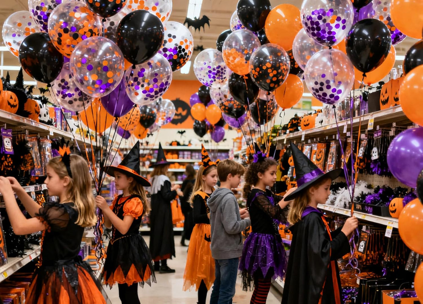 50pcs Purple Orange and Black Foil Confetti Balloons,12 inch Latex Balloon with Purple Orange Black Confetti Inside for Halloween Party Decorations