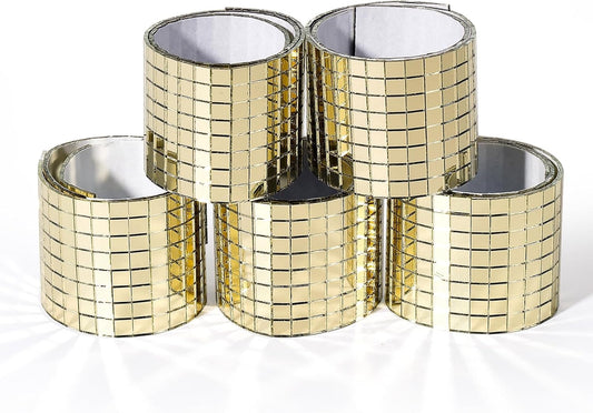 PP OPOUNT 2360 Pieces Self Adhesive Mosaic Tiles, Gold Disco Tiles, Square Glass Mosaic Mirror for Craft Decoration, DIY Disco Ball, Vase, Photo Frame (5 x 5 mm)