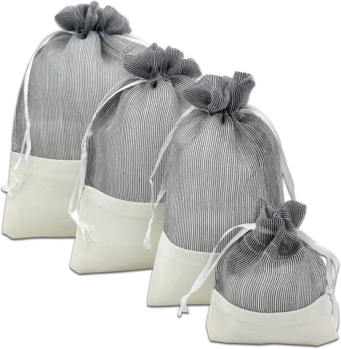 TheDisplayGuys For Your Modern Living 24-Pack Linen & Black Organza Gift Bags with Drawstrings (Large 5 1/2 x 8) - Party Favors, Samples, Treats Mesh Pouches