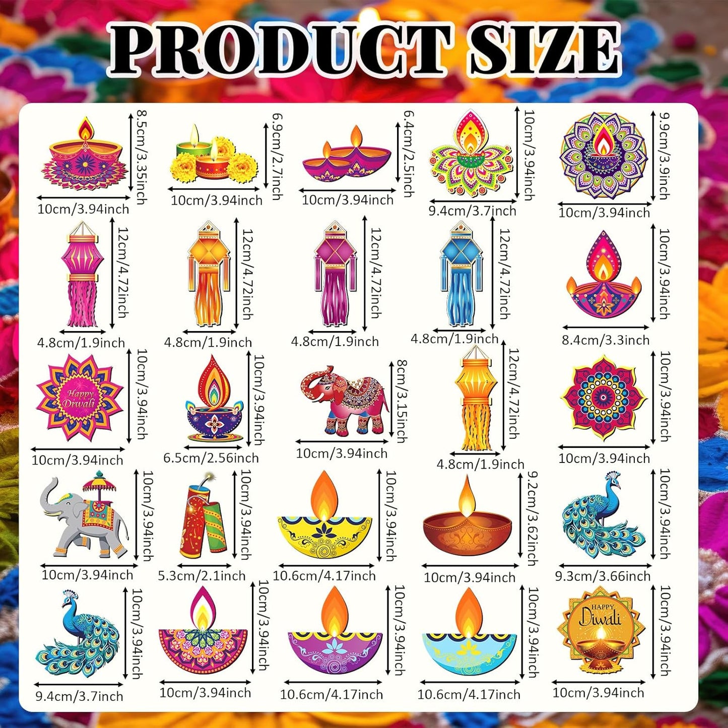 Xuhal 25 Pcs Happy Diwali Magnets Decoration Colorful Elephants Lanterns Oil Lamps Peacock Decorative Fridge Magnetic Stickers for Mailbox Car Metal Garage Door Decoration