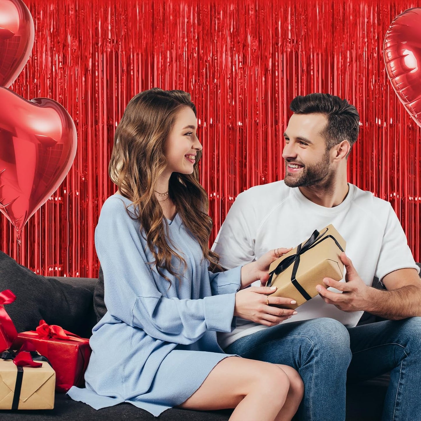 Red Fringe Curtain Party Streamers, 12 Pack 3.3ft x 8.2 ft Foil Curtain Backdrop Tinsel Foil Fringe Curtains Photo Booth Backdrop Streamer for Birthday, Wedding, Baby Shower, Disco Party