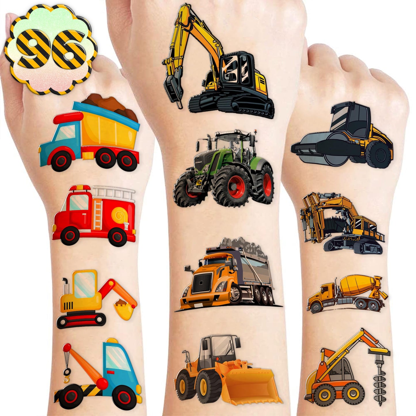 Construction Temporary Tattoos Birthday Party Supplies Decorations 96PCS Tattoos Stickers Vehical