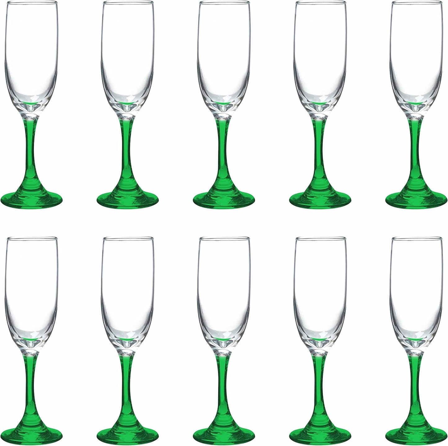 DISCOUNT PROMOS Premiere Champagne Flutes 6.25 oz. Set of 10, Bulk Pack - Elegant Drinkware for Weddings, Events, & Promotional Gifts - Green