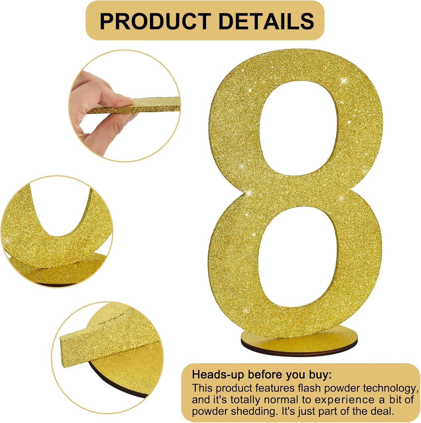 TONIFUL 11.8 Inch Gold Glitter Numbers Table Centerpieces 0-9 Birthday Party Decorations,Shining Gold Digital 8 for Birthday Party,Wedding,Bridal Shower,Engagement,Photo Shoot,Anniversary