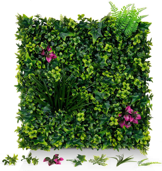 Artificial Grass Wall Panels, 20"x20" 16pcs Grass Backdrop Wall with Mint Plant Leaves, UV-Anti Fake Greenery Plant Boxwood Panels for Privacy Fence Screen, Outdoor Green Wall Decor for Patio Garden