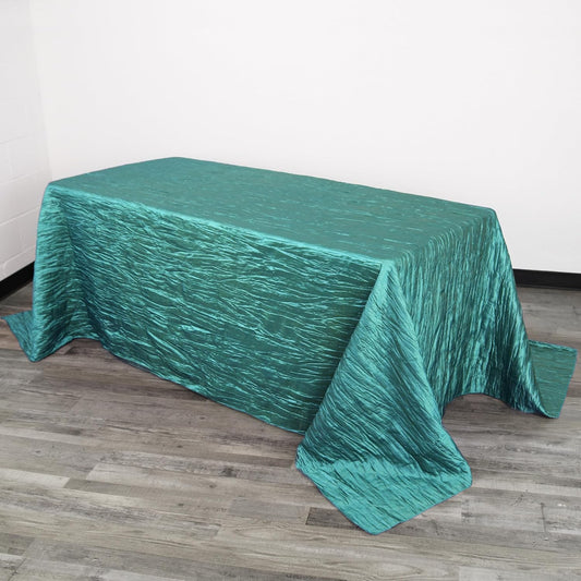 YOUR CHAIR COVERS - 90 x 156 inch Rectangular Crinkle Taffeta Tablecloth - Teal, Rectangle Table Linens for 8 ft Rectangular Tables, Wedding Crushed Table Cloth