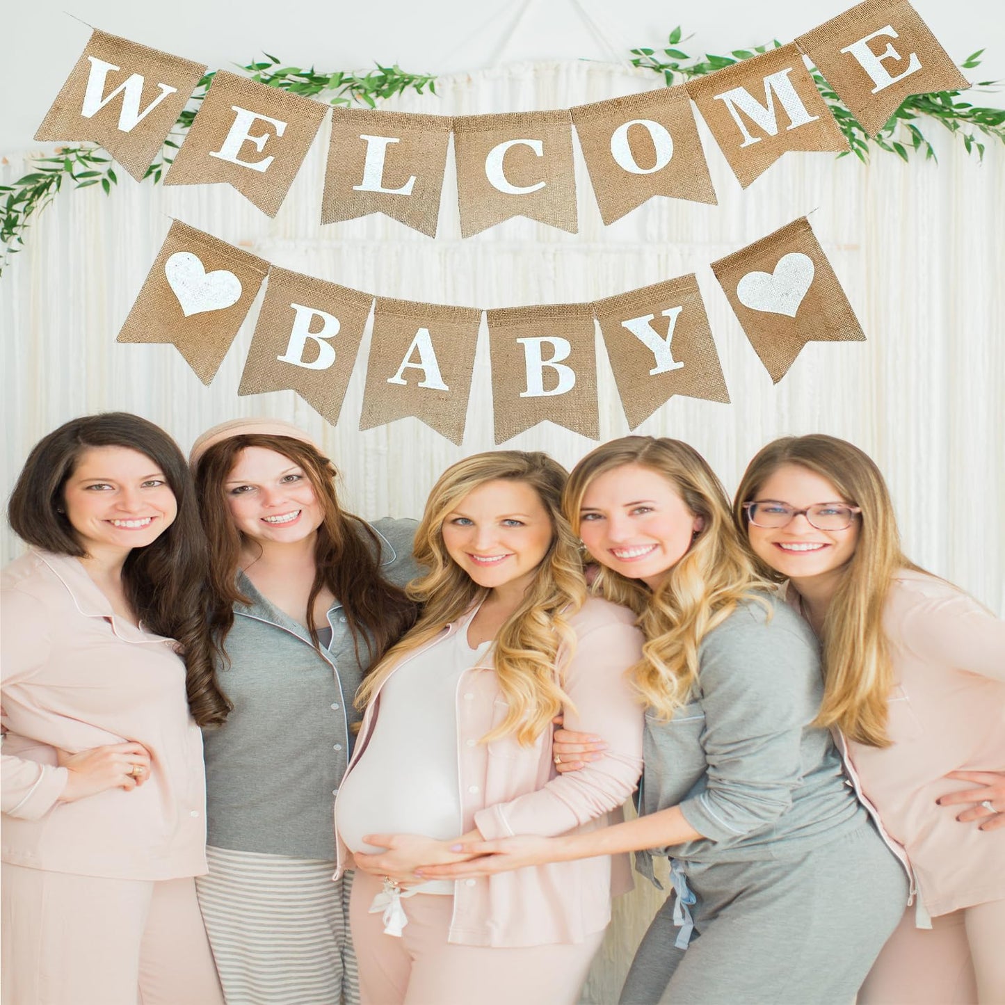 Baby Shower Banner, Welcome Baby Sign, Pre Strung Burlap Gender Reveal Banner for Boy and Girl