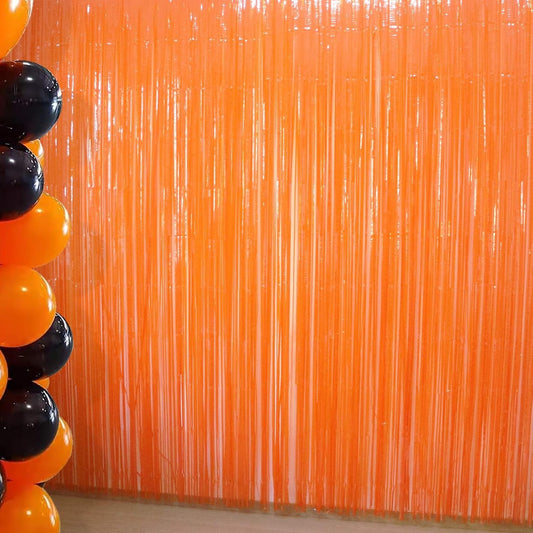 4Pack Orange Fringe Backdrop Curtains Orange Streamers for Halloween Decorations, Birthday Party Decorations