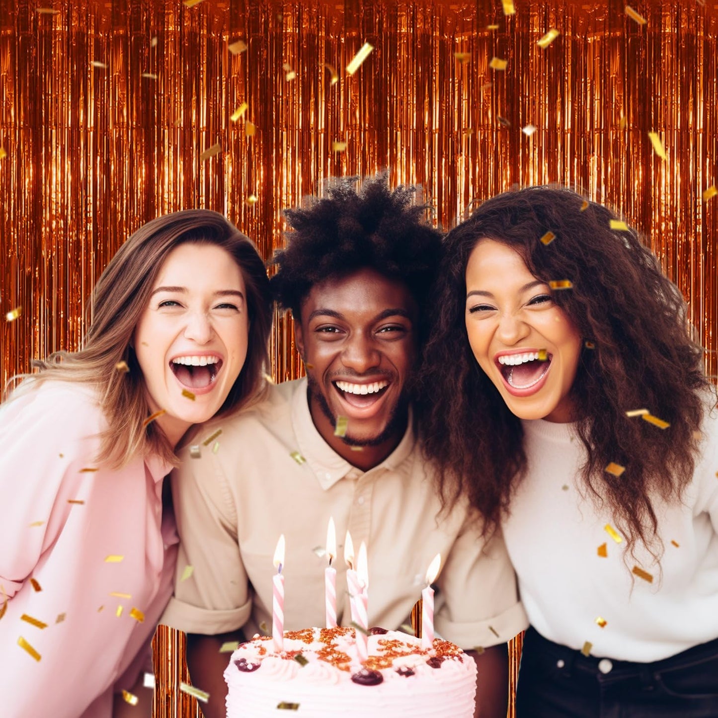 3 Pack Foil Fringe Backdrop - Bronze Shiny Tinsel Curtains for Party Decoration/Photo Booth Props - 3.3x8.2 FT Metallic Foil Backdrop for Birthday, Wedding, Graduation, Christmas.