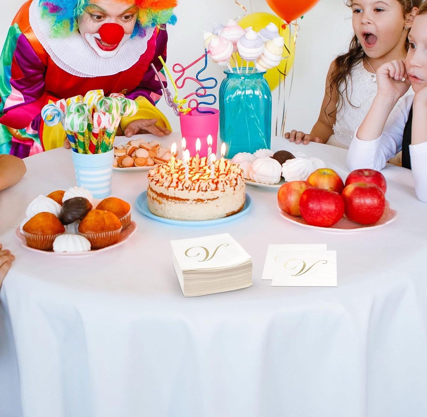 Gift Boutique 100 Gold Monogram Cocktail, Letter V Disposable Paper Pack Elegant Metallic Golden Foil Hand Napkin for Powder Room Wedding Holiday Birthday Party Baby Shower Decorative Towels