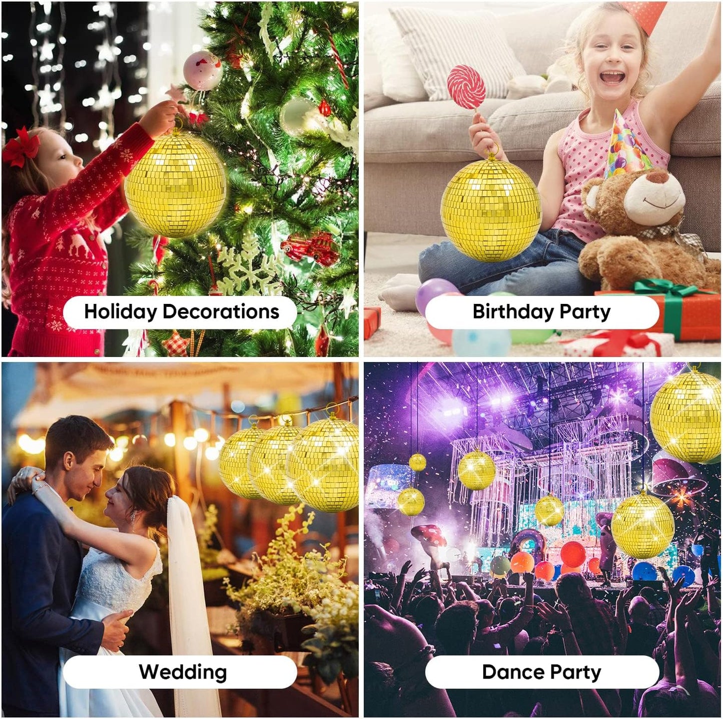 Mirror Disco Ball Decor with Hanging Ring: 8 Inch Large Gold Disco Ball Ornaments - Hanging Party Disco Balls for Party Decorations, 70s Theme Party, DJ, Wedding, Birthday, Christmas