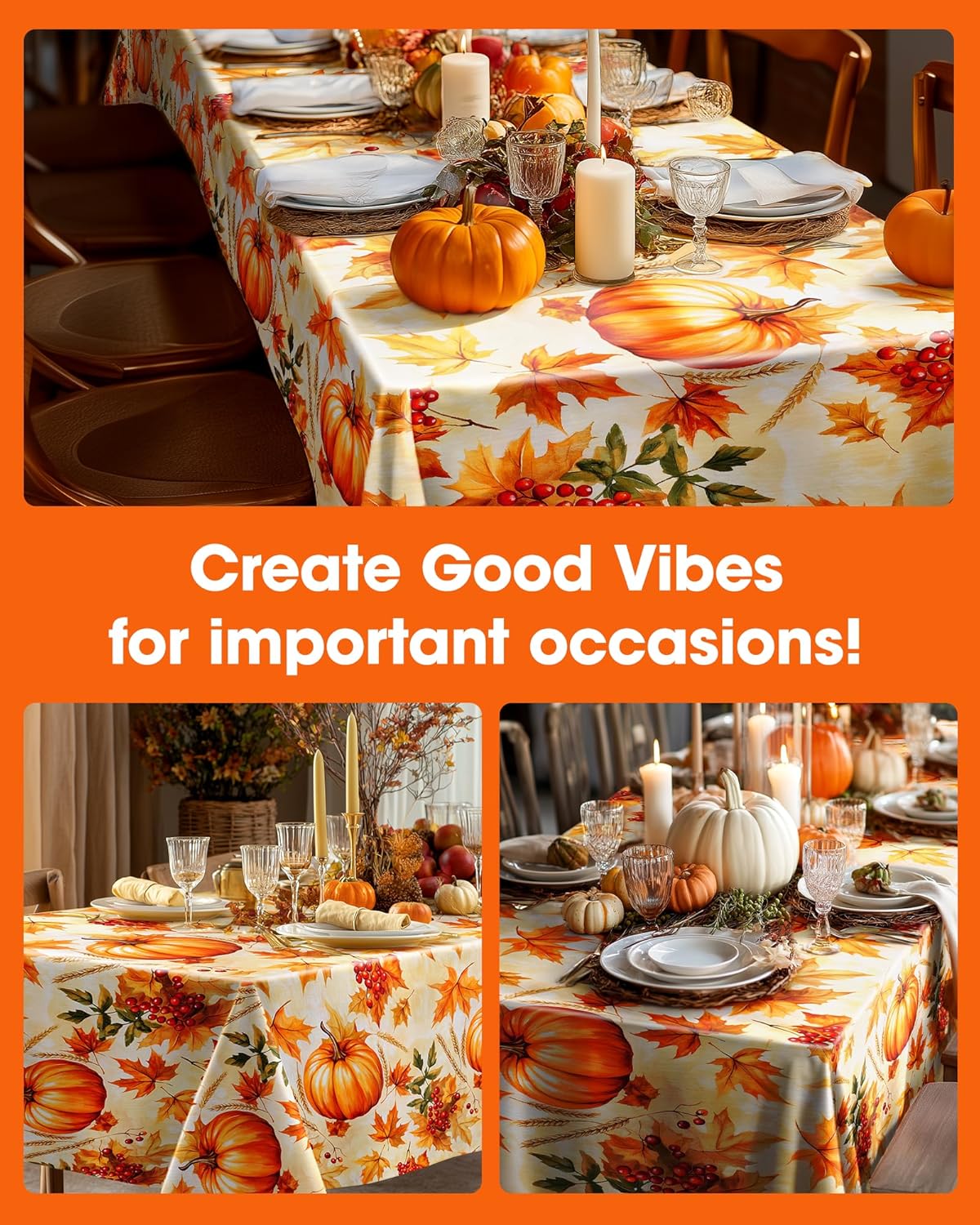 Pureegg Plastic Table Cloth Disposable 10 Pack, 54 x 108 Inch Table Cloths, Thanksgiving Decorations, Harvest Party, Fall Tablecloths, Rectangle Tables, Leakproof & Sturdy, Pumpkin Harvest