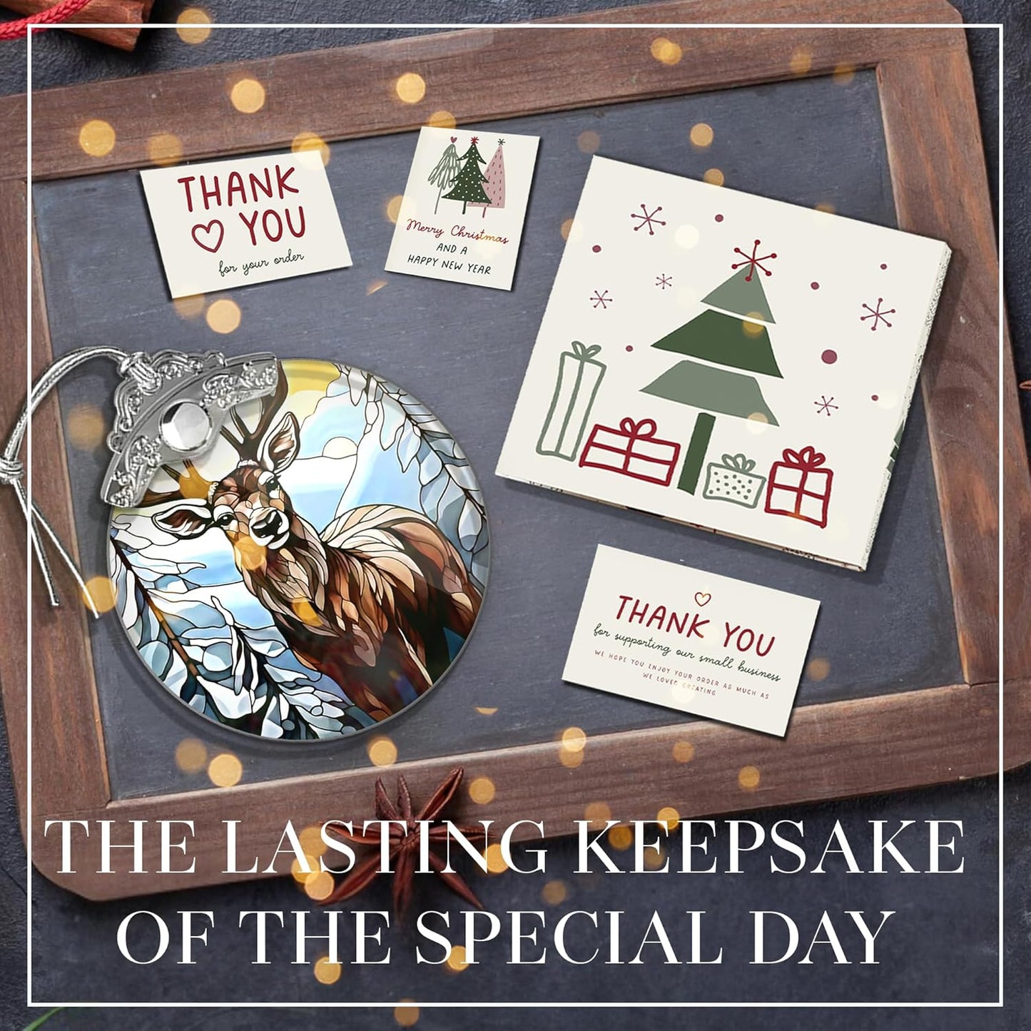 Deer Ornament 2025 – Stained Glass Look Acrylic Hanging Decor, 4 Inch Holiday Keepsake, Nature Scene Car Charm, Rustic Christmas Tree Decoration, Gift for Wildlife Lovers