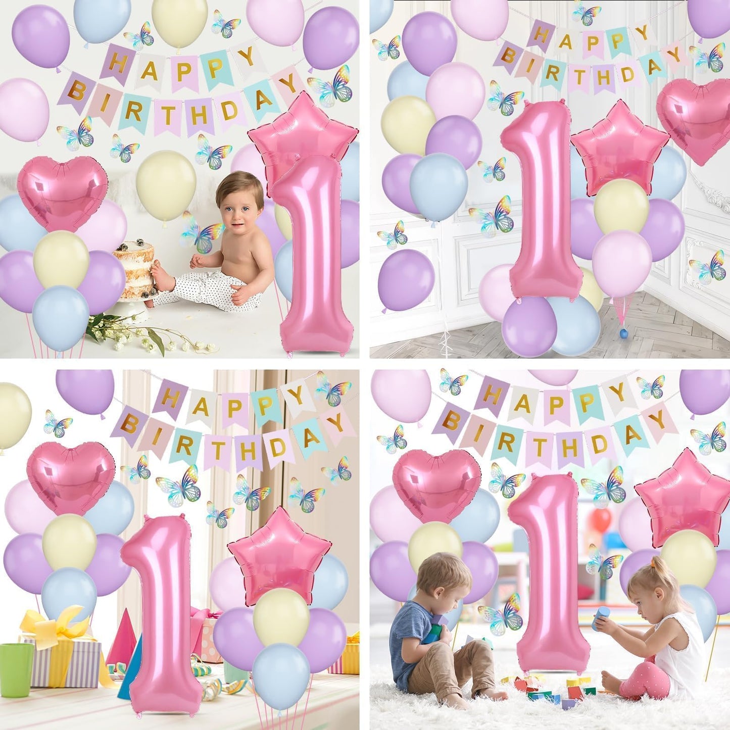 1st Birthday Decoration for Girls, Pastel Macaron 1st Birthday Balloon, Pink Number 1 Balloon with