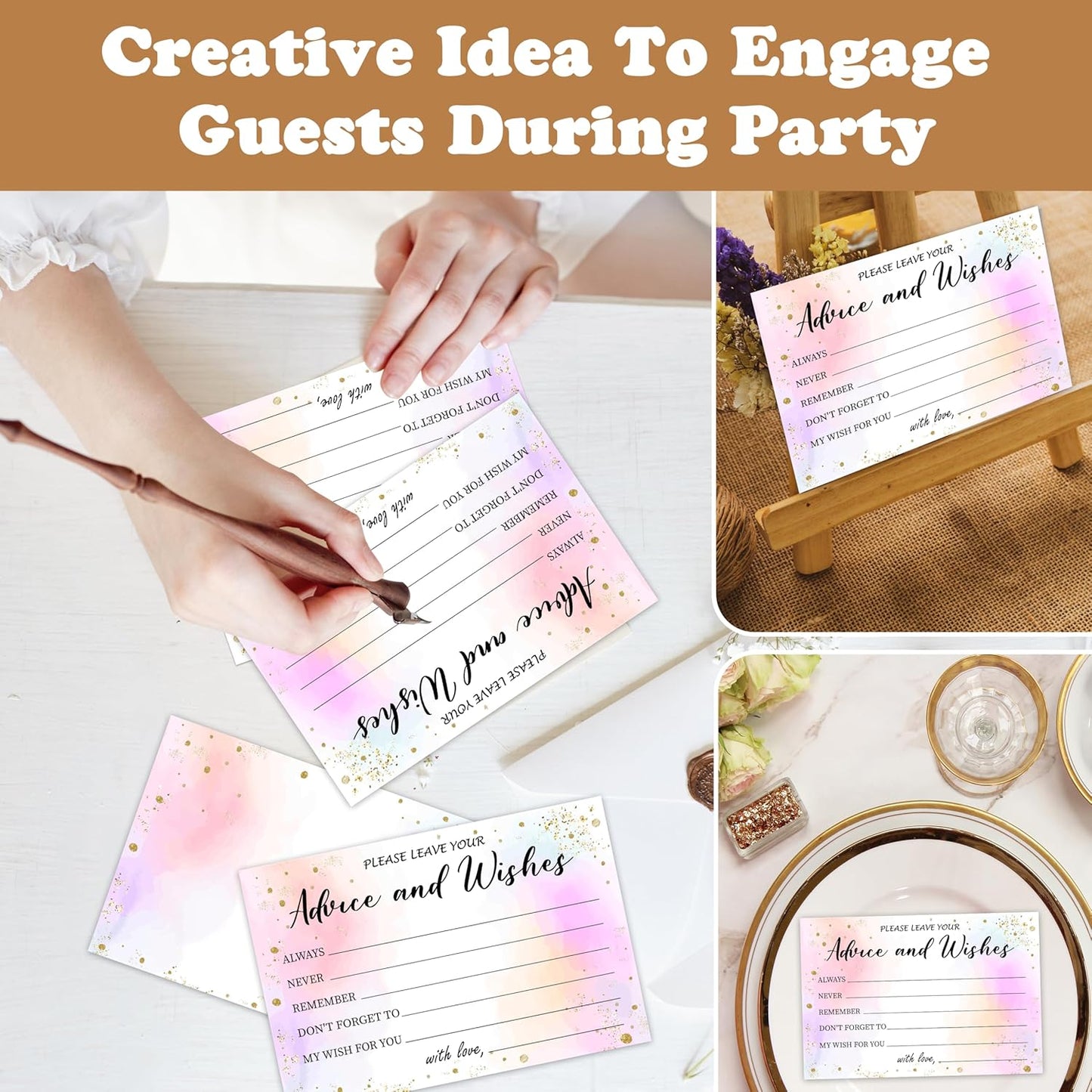 Advice And Wishes Cards (25pcs), Tie-Dye Advice Cards For Mr And Mrs, Bride And Groom, New Parents, Bridal Shower, Baby Shower, Engagement, Wedding, Bachelorette Party Games Decor -A13