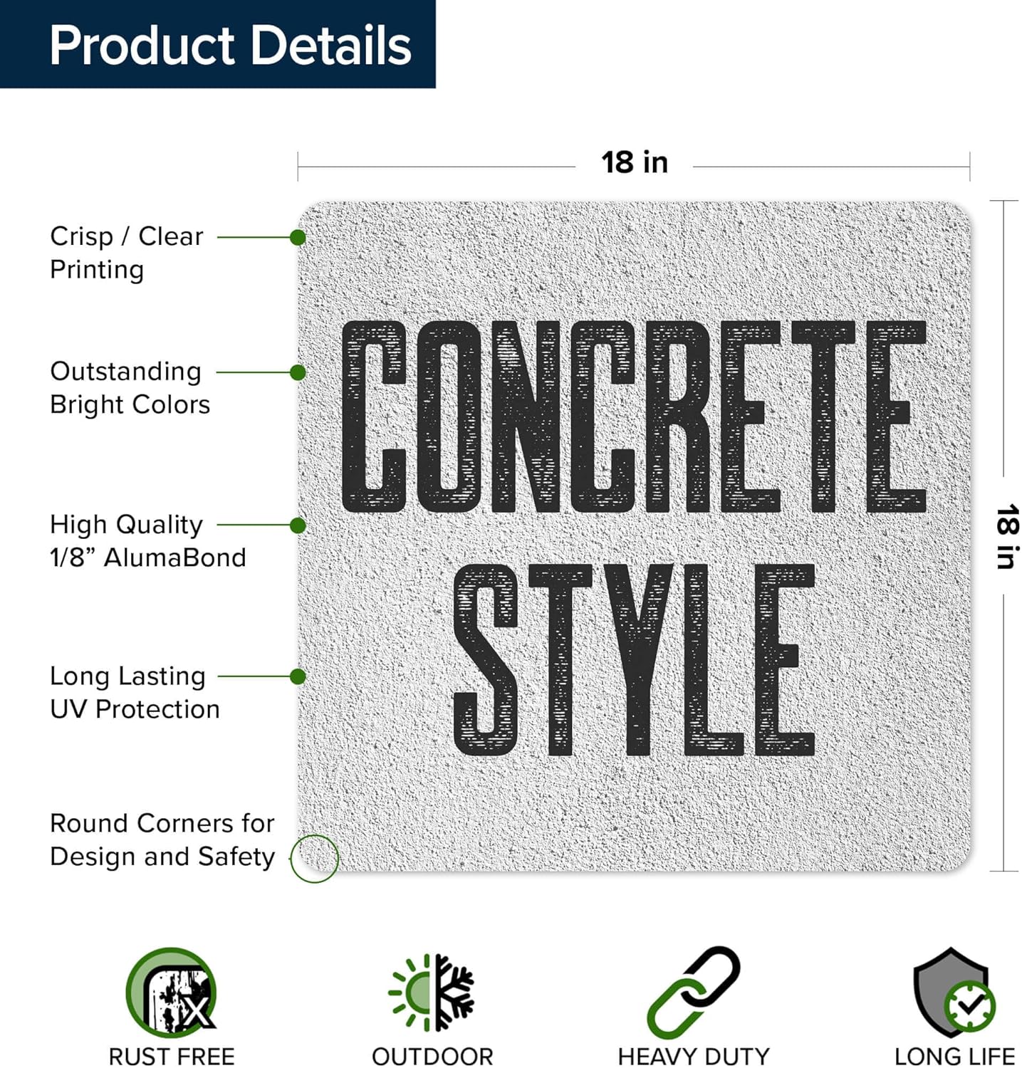 Custom Sign, Custom Street Sign, 11 Font Colors, 13 Font Styles, 4 Hole Options, 22 Sizes, 18x18 Inches, Rust Free DiBound, Fade Resistant, Made in USA by My Sign Center (Concrete)