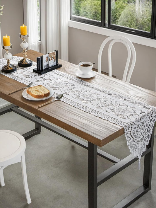 Jayla White Lace Table Runners, Elegant Vintage Lace Table Runner, Wedding Lace Decor with Floral Embroidery,Tea Party Decor, 13x45 Inch